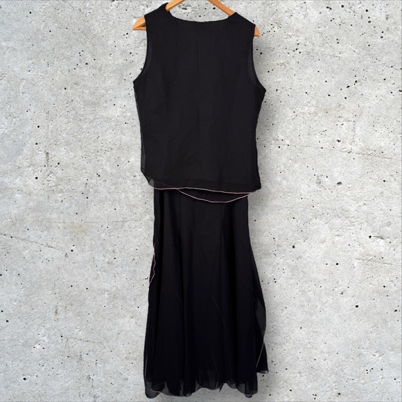 Vtg Y2K Chiffon Beaded Cowl Neck Tank Midi Ruffle Skirt Set Fairy Fairygoth Sz L - Picture 5 of 6